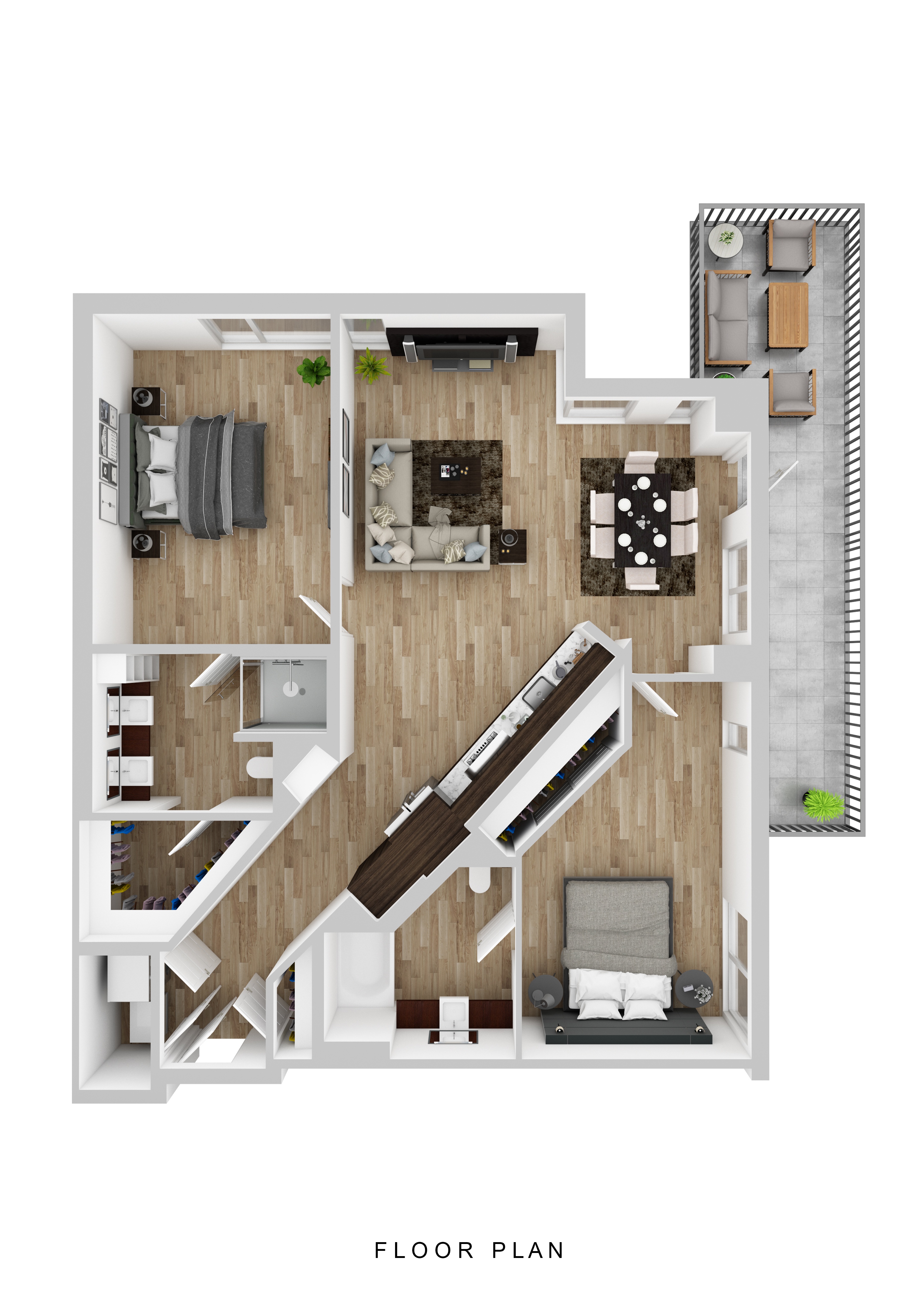 Floor plan for 2 beds, 2 baths, 1173 sqft